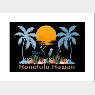 Hawaii Honolulu Paradise Island Sunset Posters and Art